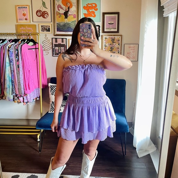 glam Lavender Strapless Tiered Ruffle Mini Dress - Picture 8 of 10